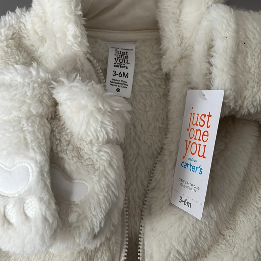 Carter's Just One You‹ Baby Bear Faux Fur Jacket and gloves set- Cream 3-6M